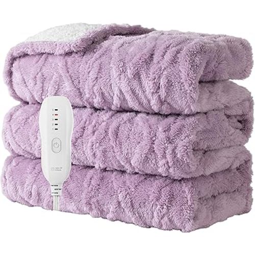 Heated Blanket-Electric Blanket 50"x60" Soft Heated Throw Blanket with 5 Heating Levels & 3 Hours auto-Off,Machine Washable (Purple