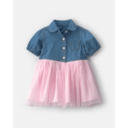 Baby Girl Chambray Tulle Short-Sleeve Dress - Light Wash - OshKosh B'gosh | Carter's