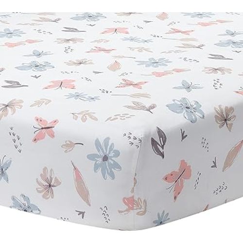 Lambs & Ivy Baby Blooms Watercolor Floral/Butterfly Cotton Fitted Crib Sheet