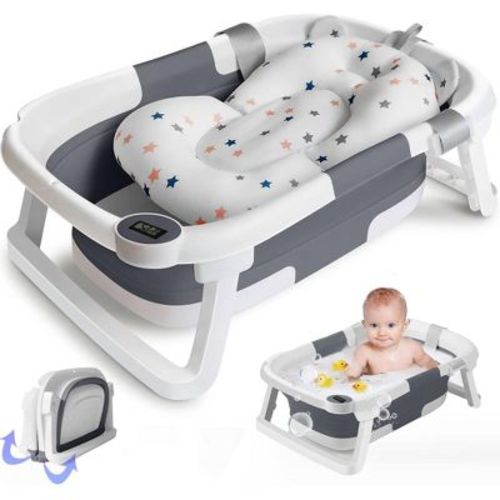 Morfone Portable Folding Temperature Sensor Bath Tub with Safety Non Slip Mat Soft and comfortable, making bath time more enjoyable for your baby