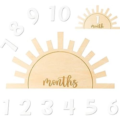 R HORSE Baby Monthly Milestone Card, Double Sided Boho Sun Wooden Monthly Milestone Discs with Number Cards, Newborn Months Signs Announcement Baby Shower Photography Props Gifts for Boy Girl