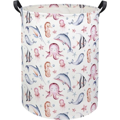 Baby Laundry Basket Baby Hamper for Nursery Girl Kids Ocean Hamper Cute Storage Bin Organizer Pink Room Decor for Home(Pink Ocean)
