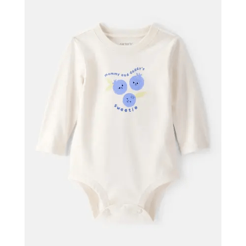 Baby Girl Cotton Long-Sleeve Graphic Bodysuit - White | Carter's