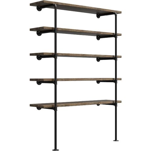(77"Tall,14"Deep,2pcs) Industrial Retro Wall Mount Iron Pipe Shelf,DIY Open Bookshelf,Hung Bracket,Home Improvement Kitchen Shelves,Tool Utility Shelves, Office Shelves, Pipe Shelving