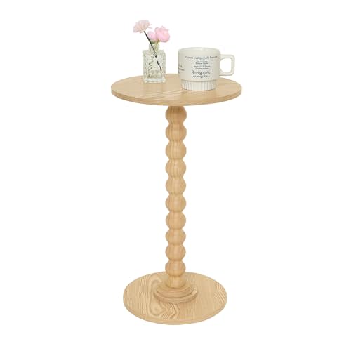 Fultyle Round Side Table, Small Drink Table for Small Spaces, Modern Accent End Table with Solid Wood Leg for Living Room, Bedroom, Corners, and Office (Natural)
