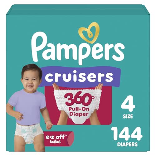 Pampers Diapers - Cruisers 360 - Size 4, 144 Count, Babyproof up to 100% Leakproof Pull-On Diaper