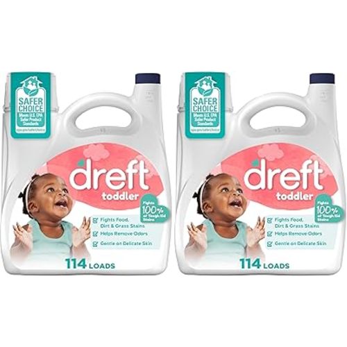 Dreft Toddler Liquid Laundry Detergent, Gentle on Sensitive Skin Laundry Soap, 150 fl oz, 114 Loads (Packaging May Vary) (Pack of 2)