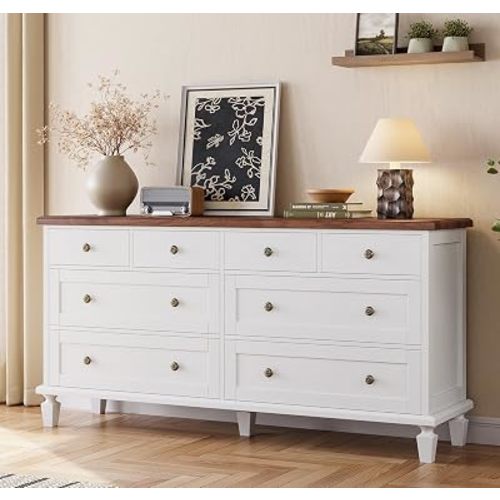 Garvee 8 Drawer Dresser for Bedroom, 59" Vintage Dresser, White