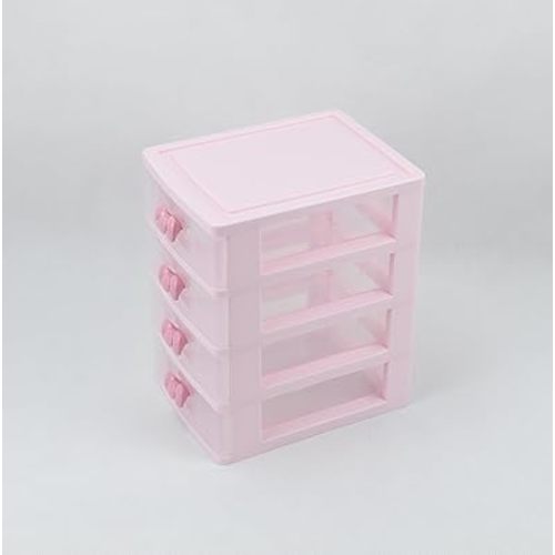 Plastic Storage Organizer for Girls – Cute Desktop Jewelry & Makeup Box with Bow Handles, Ideal for Teens’ Room Decor & School Supplies (Four Layers)