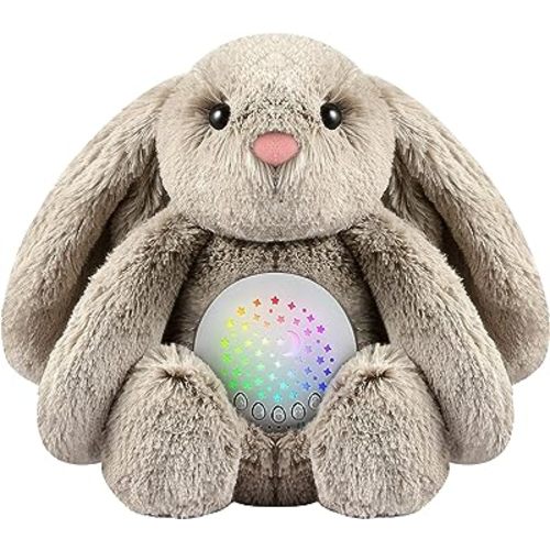 BEREST Baby Sleep Soother Bedtime Bunny with Starry Projector Night Light, Plush Stuffed Animal for Newborn Infants, Lullaby Music, White Noise, Mother's Heartbeat for Boys & Girls Shower Gifts