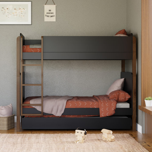 babyletto TipToe Convertible Bunk Bed - Black/Natural Walnut