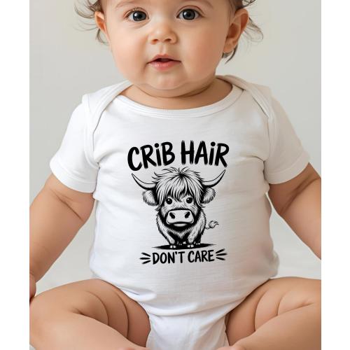 Crib Hair Don’t Care Baby Bodysuit, Funny Baby Outfit, Highland Cow Baby Shirt, Cute Newborn Gift, Infant Romper, Baby Shower Gift
