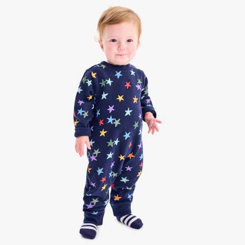 Baby sweatshirt romper in rainbow confetti stars | Primary.com