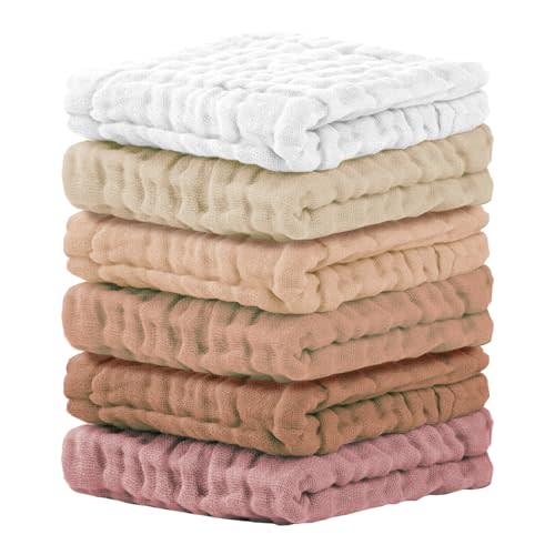 Cuddle Campus Baby Washcloths 6 Packs, Muslin Washcloths Baby,Cotton Burp Cloths, Extra Absorbent and Soft Wash Clothes for Newborns, 12x12 Inches