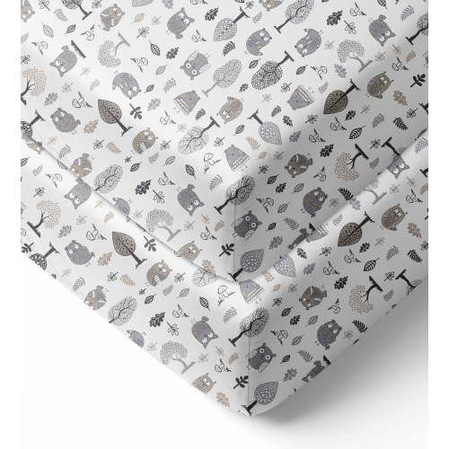 Bacati - Owls Grey/Beige Printed Crib Fitted Sheet