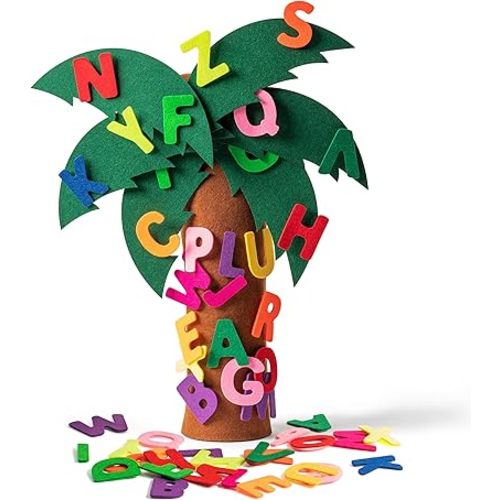 18 Inch Reading Week Felt Tree Toy, X Large Letter Props Freestanding Coconut Tree, 34Pcs Alphabet Game Interest Learning -On Skills Game Teaching Toy Gifts for Toddlers Early Education
