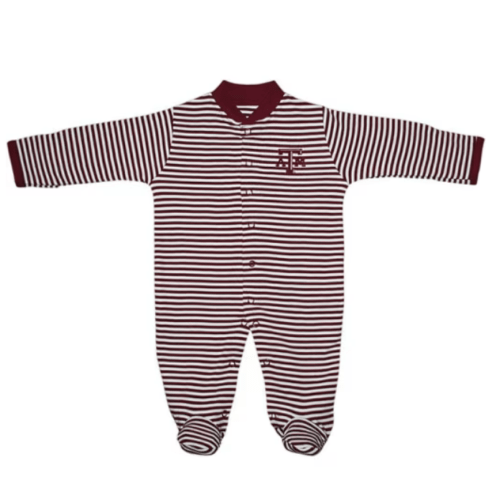 Texas A&M Aggies MAROON Baby Striped Footed Romper Pajamas - 35010074