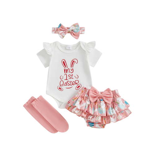 BemeyourBBs Baby Girl Easter Outfit My First Easter Romper Bunny Ruffle Skirt Set Dress Headband Socks Newborn Cute Spring Summer Clothes