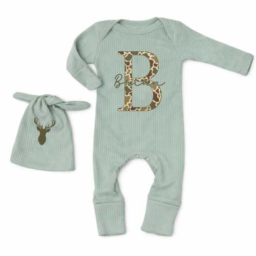 Personalized Camo Monogram Baby Bodysuit & Hat Set, Custom Name Hunting Coming Home Outfit, Newborn Clothes