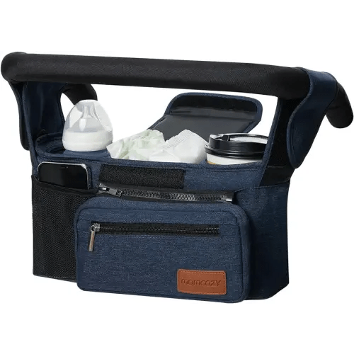 Momcozy Universal Baby Stroller Organizer, 2 Insulated Cup Holder, Detachable Zippered Pocket, Adjustable Shoulder Strap, Large capacity for baby essentials, Compact Design Fits Any Strollers