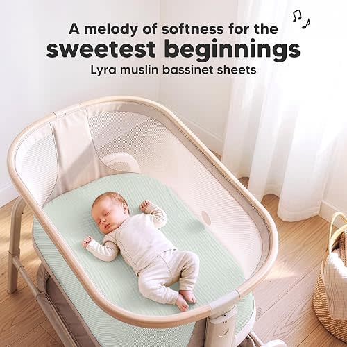2-Pack Muslin Baby Bassinet Sheets Girls, Boys – 100% Cotton Organic Bassinet Sheets, 33x20 Oval Capsule Mattress Cover, Universal Fit Compatible with Maxi Cosi Iora Baby Bassinet Mattress (Willow)