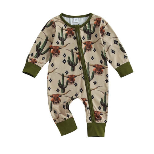Baby Boys Girls Jumpsuit Long Sleeve Cow/Horse Print Zipped Autumn Rom – August + Willow