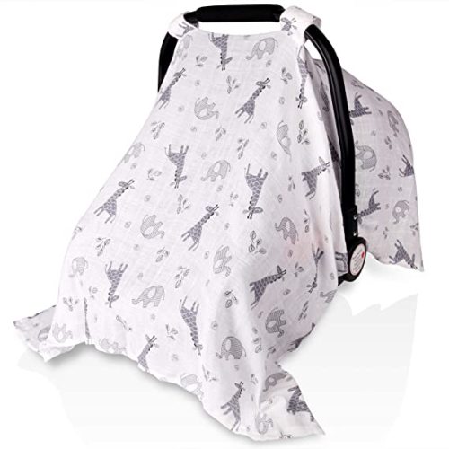 Muslin Baby Car Seat Canopy, Metplus Infant Carseat Cover - Extra Wide Universal Fit, Lightweight Breathable Soft for Babies Girls Shower Gift (Arrow)