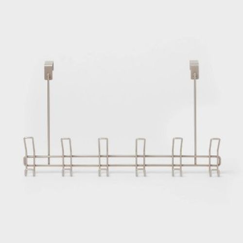 6 Over The Door Hook Silver - Threshold™: Steel, Powder-Coated, No Assembly, 20 lb Capacity, Decorative Rack