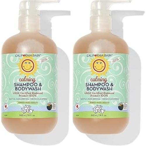 California Baby Calming Baby Shampoo + Baby Wash | 100% Plant-Based | Lavender Body Wash For Sensitive Skin | Hypoallergenic | 562 mL / 19 oz (2-Pack)