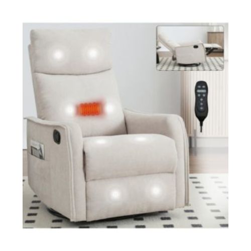 Streamdale Heat Massage Manual Recliner Chair with Rocker and Swivel in Fabric for Living Room, Beige