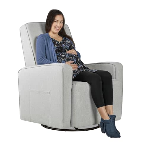 Evolur Holland Upholstered Plush Seating Glider Swivel, Glider Chair for Nursery in Harbor, Modern Nursery Glider, Tool-Free Assembly, Easy to Clean, Environmentally Conscious Glider