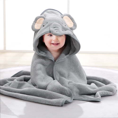 Liyufly, Baby Bath Towel, 31.5" x 31.5", Hooded Elephant Coral Fleece