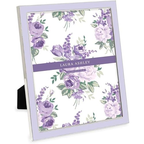 Laura Ashley 8x10 Lavender Enamel Picture Frame, Silver Metal Edge with Easel, for Countertop, Counterspace, Tabletop Display, Bookshelf, Desk, Wall Décor, Photo Gallery (8x10, Lavender W/Silver)