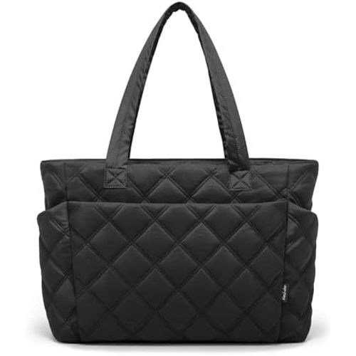 Tote Bag for Women, Lightweight Puffer Tote Work Bags with Compartments for Travel, Quilted Shoulder Bag with Zipper