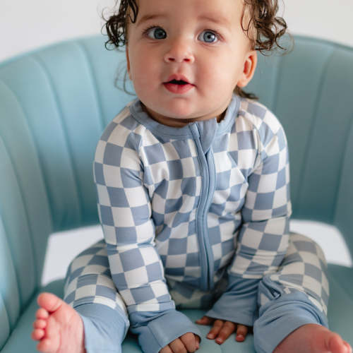 Infant Romper in Cornflower Blue Checkered