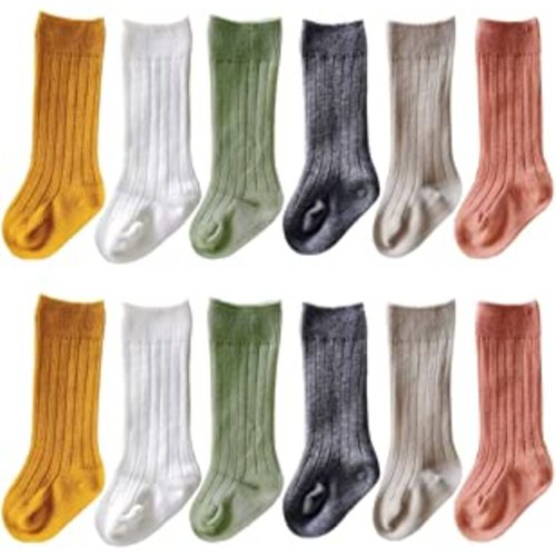 0-6M - QandSweat Unisex-Baby Knee High Socks Seamless Toddler Boy Girls Cotton Uniform Stockings