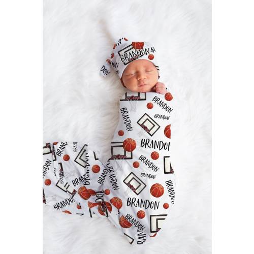 Basketball Swaddle Set, Basketball Baby Blanket, Personalized Sports Baby Blanket, Basketball Nursery Theme, Basketball Nursery B52