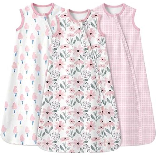 Yoofoss Baby Sleep Sack 6-12 Months 100% Organic Cotton Wearable Blanket for Babies 2-Way Zipper TOG 0.5 Infant Sleeping Sack 3 Pack, Soft Breathable