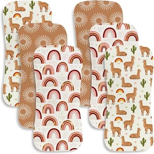 6 Pack Baby Burp Cloths for Boys Girls Boho Llama Rainbow Burping Cloths for Babies Boho Muslin Burp Cloth Desert Rainbow Baby Burping Cloth for Newborns Gender-Neutral Set