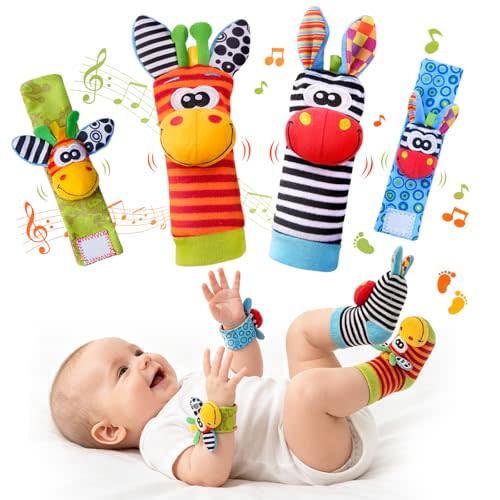 Baby Toys 0-6 Months, Infant Rattle Socks, Wrist Hand & Foot Finder Socks Set,Soft Newborn Sensory Toys,Infant rattles for Babies 0 3 6 Months,Girl Boy Shower Gifts 6-12 Months