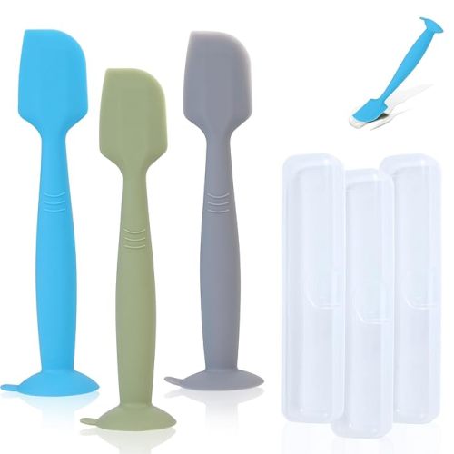 Baby Diaper Cream Spatula Applicator 3 Pack(with 3 Travel Case), Butt Paste Spatula Soft Silicone,Diaper Rash Cream Applicator, Baby Essentials Must Haves Newborn Stuff (Green Grey Azure)