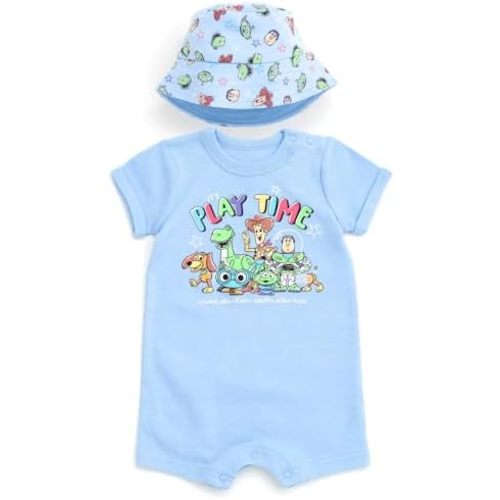 Disney Baby Boys' 2-Piece Romper and Bucket Hat Set Newborn to Infant