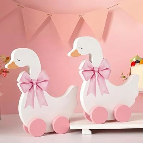 Yousoontic 2 Pcs Silly Goose Baby Shower Table Centerpieces Wooden Silly Goose Birthday Decorations with Floral Prints for 1st Birthday Party, Baby Shower Photo Prop 9" x 9.8"