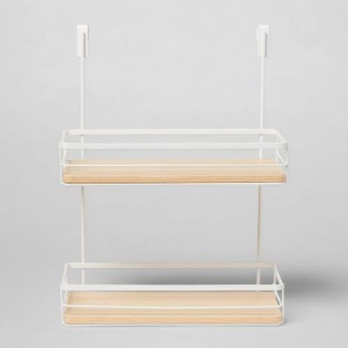 Over the Cabinet Tiered Shelves with Wood Matte White - Brightroom™: Portable Organizer for Bathroom, Under Sink Area