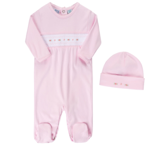 Baby Girl`s Smocked Flower Romper w/Hat | Feltman Brothers