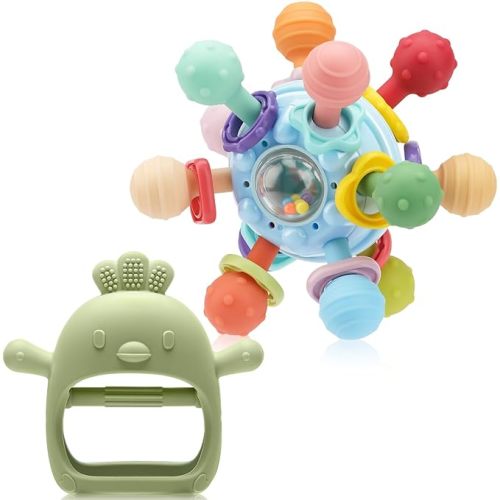 Teething Toys for Silicone Soothing Baby Teether Toys & Montessori Sensory Toys for Boy Girl, Safe and Durable Teething Toys for Newborn Infant