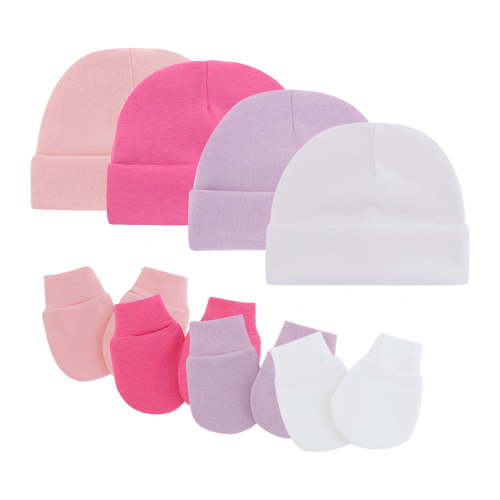 Tisoloow Baby Hats with Scratch Mittens Set Unisex Newborn Hospital Hats for Baby Boys Girls Cute Infant Beanie Caps Cotton Soft Baby Hat 0-6 Months C Rose&Pink&Purple&White One Size