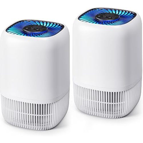 2 Pack of Air Purifier with High Efficience Filter, Fragrance Sponge Night Light Vital Breeze Timer 22dB, for Dust Pollen Smoke Odors, Office, Desktop, Home Bedroom Small Room, DH-JH12 White