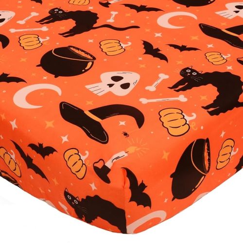 Cloele Pumpkin Ghost Halloween Crib Sheet,Orange,1 Pack,52x28in