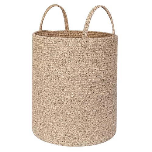 Large Woven Laundry Basket, 15"x18" Tall Blanket Storage for Living Room, Cute Nursery Kids Baby Laundry Hamper, Wicker Hamper for Bedroom Aesthetic, Cotton Rope Dirty Clothes Decor Basket